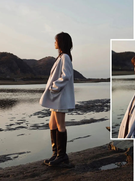 爱蕊崎女装品牌2021冬季中长款米白色宽松大衣