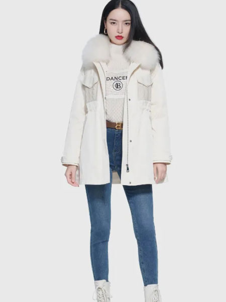 芭蒂娜 - BADINA女装品牌2021冬季毛领中长款时尚外套