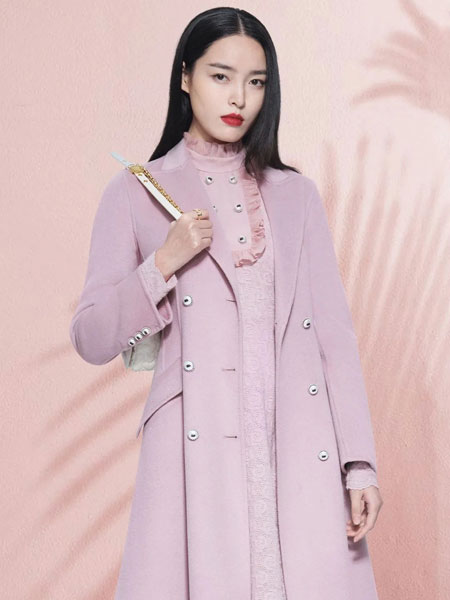 芭蒂娜 - BADINA女装品牌2021冬季长款粉色甜美大衣