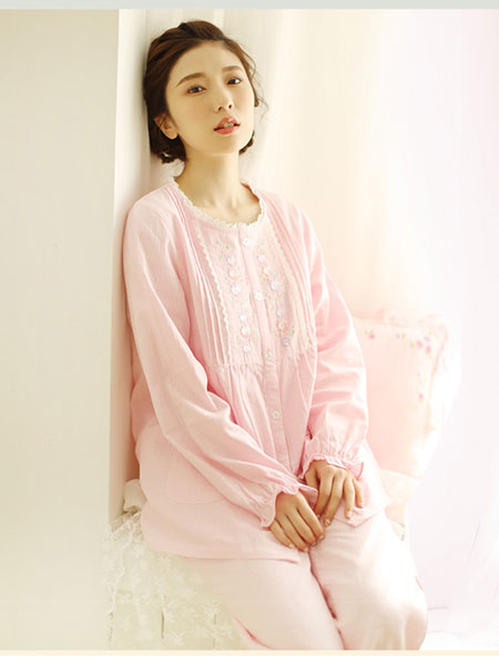 康柔内衣品牌冬季粉色蕾丝家居服