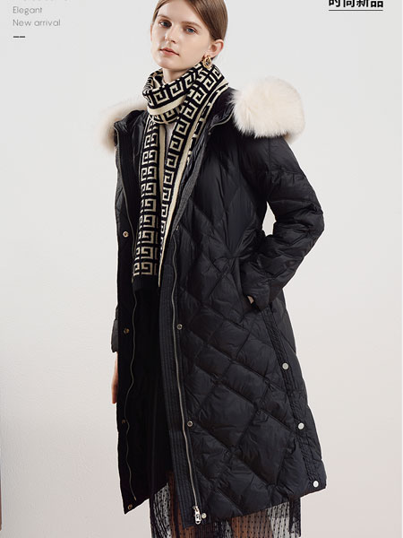 拉夏贝尔女装品牌2021冬季毛领中长款简约羽绒服