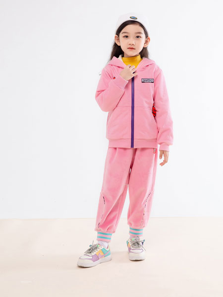 甜心鸭子童装品牌2021冬季粉色保暖运动套装