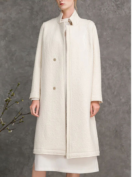 范可儿女装品牌2021冬季立领长款简约呢子大衣