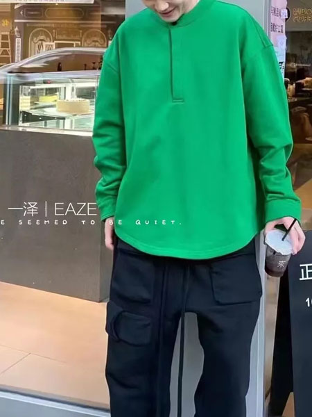 一澤男裝品牌2021冬季綠色休閑連帽衛衣