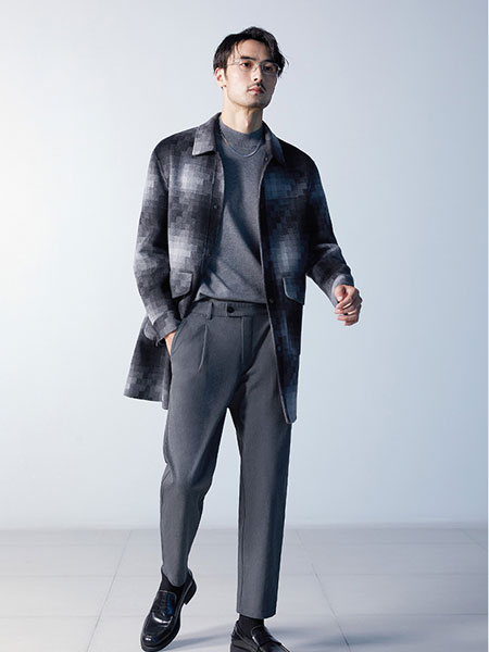 巴鲁特男装品牌2021冬季格纹韩版中长款大衣