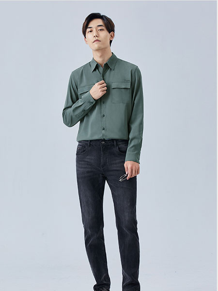 巴鲁特男装品牌2021冬季纯棉绿色时尚衬衫