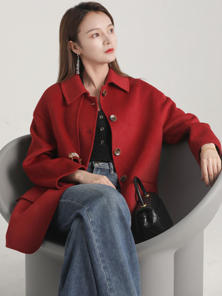 布芮祺女装品牌2021冬季红色中长款休闲外套