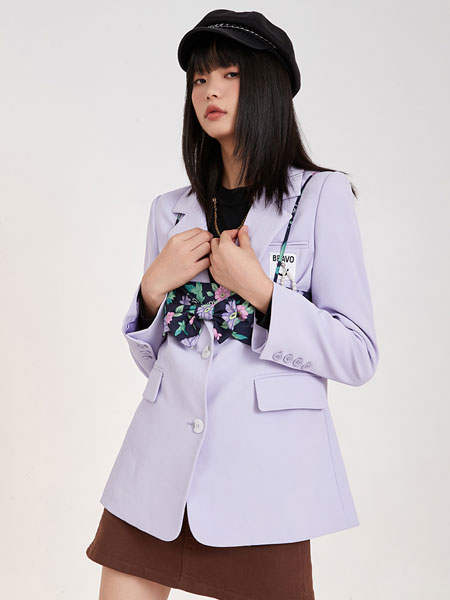 六町目女装品牌2021秋冬紫色韩版西服外套