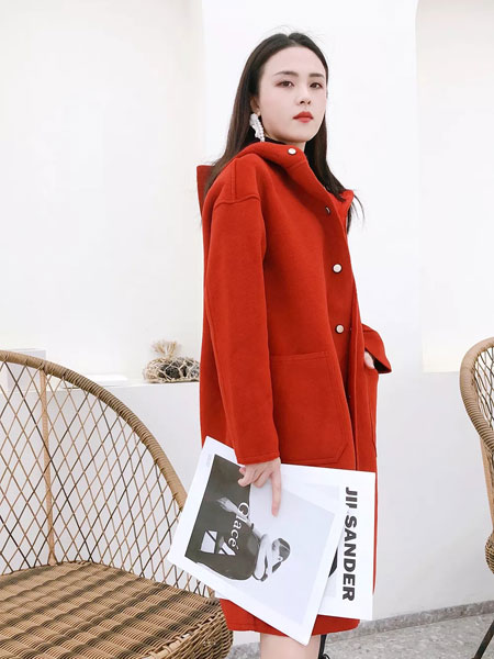 韩蔻KORIKOO女装品牌2021秋冬红色修身长款呢子大衣