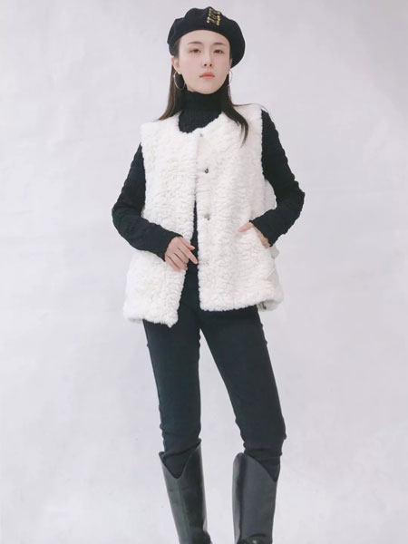 韩蔻KORIKOO女装品牌2021秋冬羊羔毛短款马甲