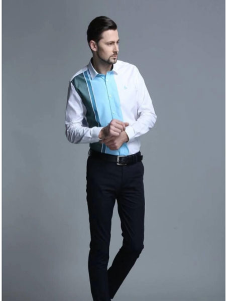 普雷丹顿男装品牌2021冬季拼接气质衬衫