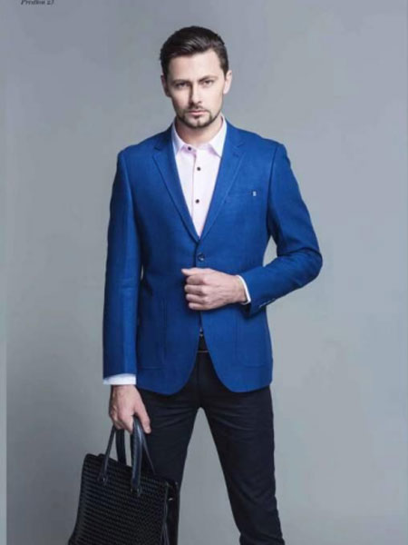 普雷丹顿男装品牌2021冬季蓝色时尚修身西服