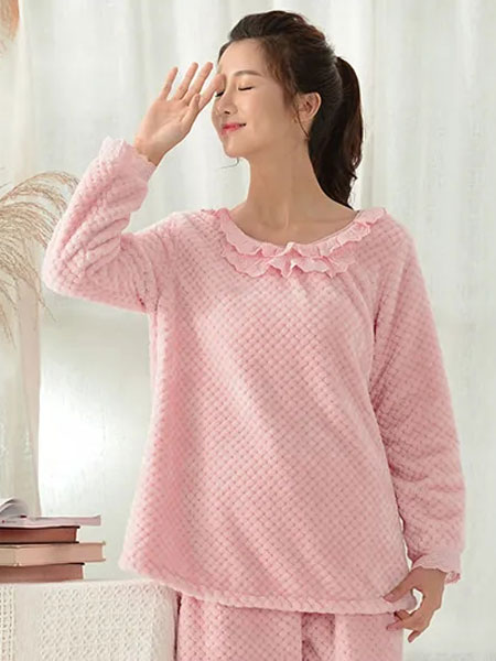 欧诗雨内衣品牌2021冬季粉色珊瑚绒气质家居服