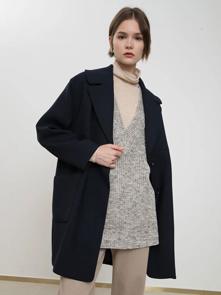 CARBAMMI卡邦尼女装品牌2021冬季翻领中长款气质保暖大衣