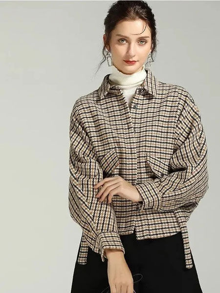 迷境女装品牌2021冬季短款格子时尚外套