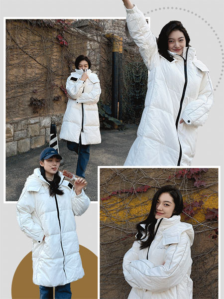 ONEMORE女装品牌2021冬季白色长款保暖羽绒服