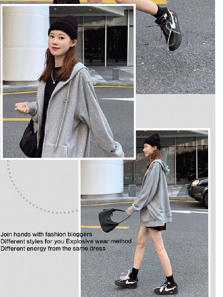 ONEMORE女装品牌2021冬季灰色抽绳宽松外套