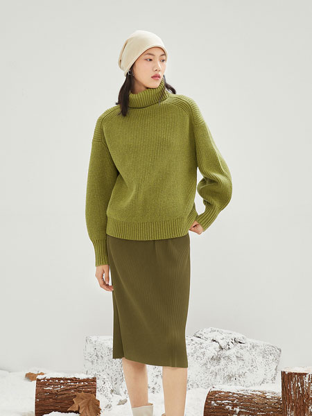 麦檬女装品牌2021冬季高领粗组织毛衣