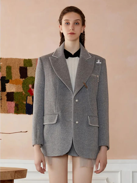 OCKKJ女装品牌2021冬季翻领灰色气质西服外套