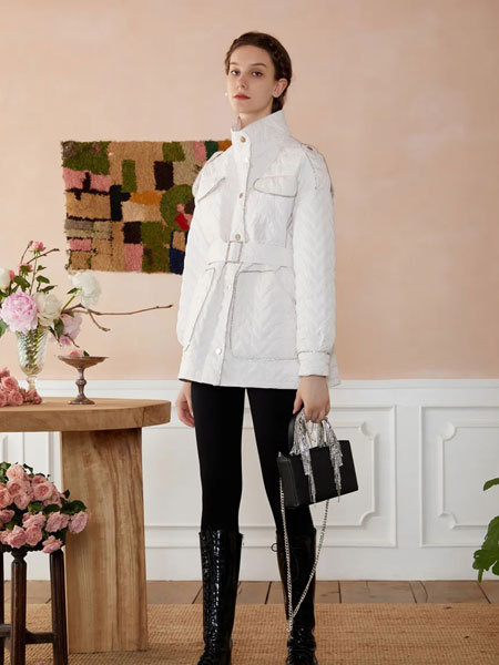 OCKKJ女装品牌2021冬季高领系腰带气质外套