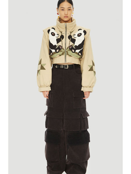 乌丫女装品牌2021冬季熊猫短款高领外套