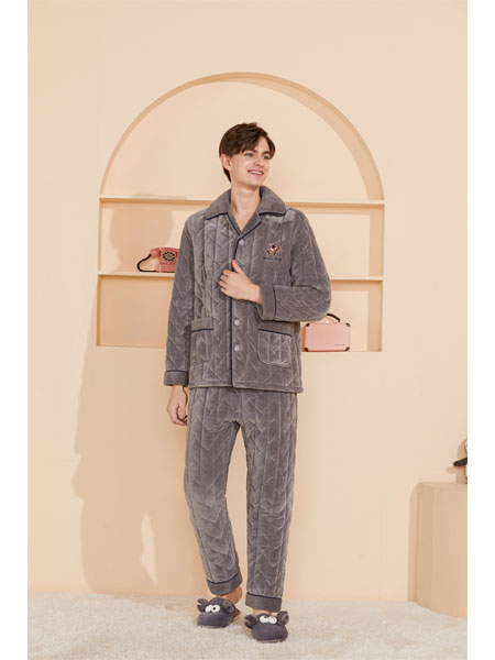 七色纺内衣品牌2021冬季灰色加绒保暖睡衣