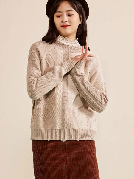 费依女装品牌2021冬季复古柔软针织毛衣