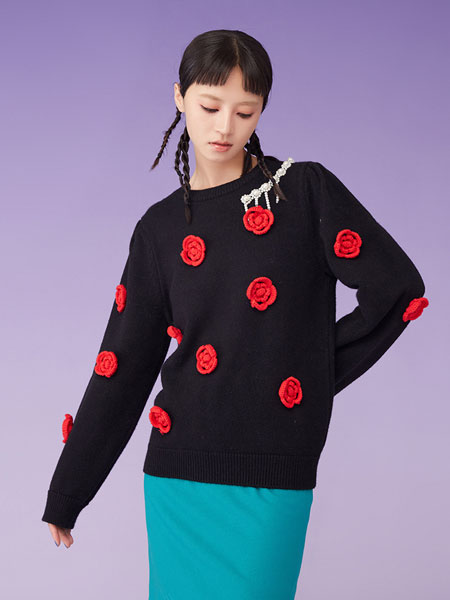密扇女装品牌2021冬季立体花朵气质毛衣