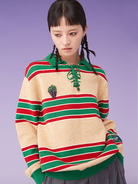 密扇女装品牌2021冬季条纹文艺柔软毛衣