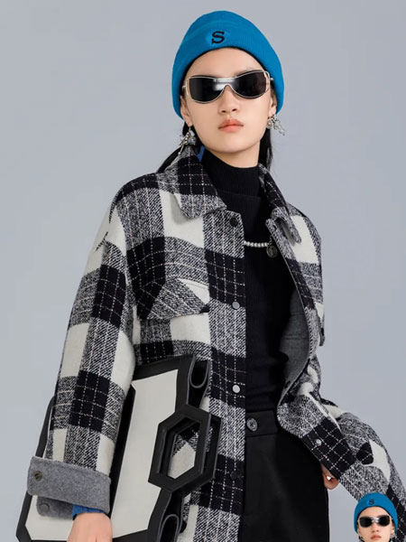 佐色女装品牌2021冬季格纹气质时尚外套