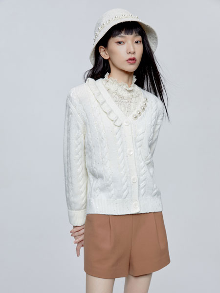 DoubleLove女装品牌2021冬季气质甜美针织开衫