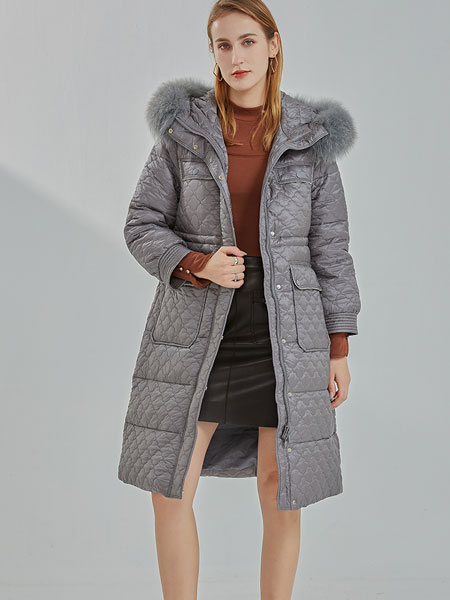 欧珂OLDCOLOUR女装品牌2021冬季毛领中长款保暖羽绒服