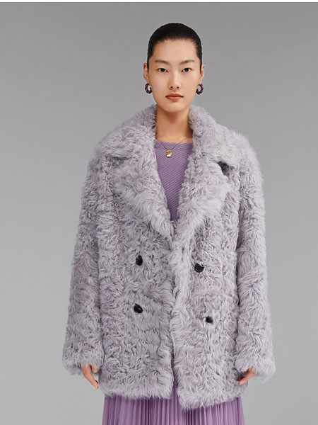 墨蒂珂女装品牌2021秋冬羊毛舒适紫色棉服