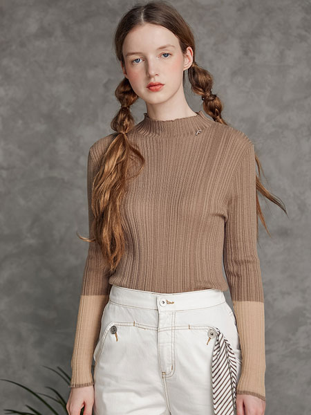 范可儿女装品牌2021冬季修身半高领针织毛衣