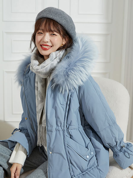 朗文斯汀女装品牌2021冬季毛领保暖时尚棉服