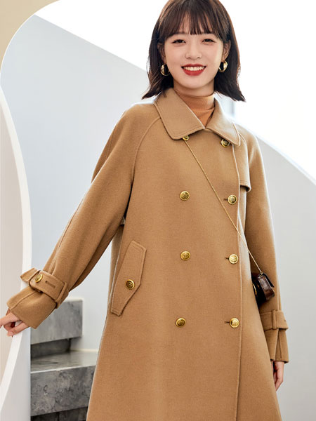 朗文斯汀女装品牌2021冬季卡其色宽松韩版大衣