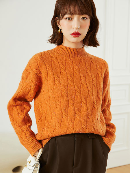 朗文斯汀女装品牌2021冬季半高领柔软套头毛衣