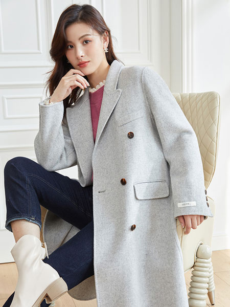 朗文斯汀女装品牌2021冬季灰色柔软时尚大衣