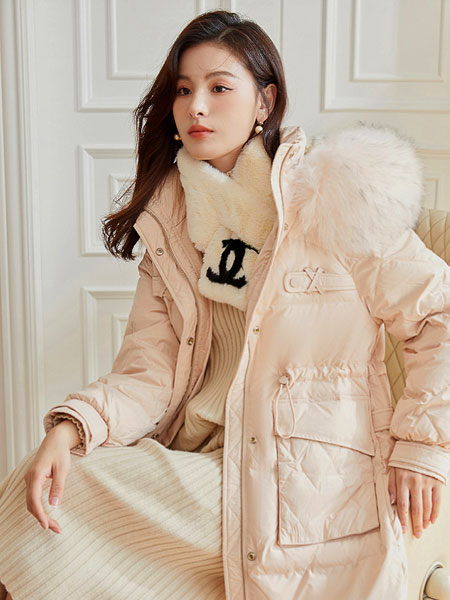 朗文斯汀女装品牌2021冬季毛领气质保暖羽绒服