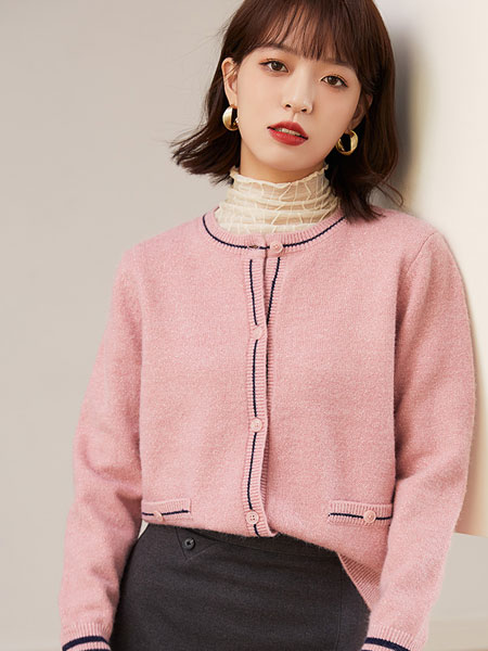 朗文斯汀女装品牌2021冬季甜美舒适针织开衫