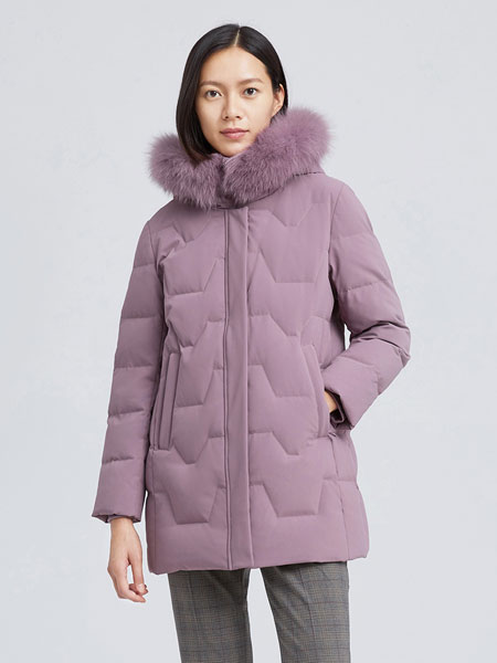 坦博尔女装品牌2021冬季紫色中长款舒适羽绒服