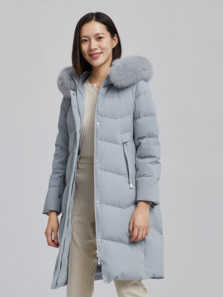 坦博尔女装品牌2021冬季浅色长款气质羽绒服
