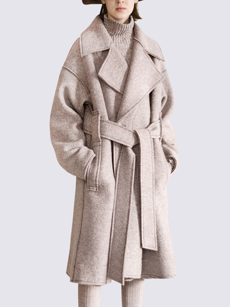 玛依尔女装品牌2021冬季系腰带长款韩版大衣