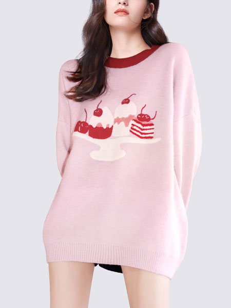 玛依尔女装品牌2021冬季刺绣甜美中长款柔软毛衣