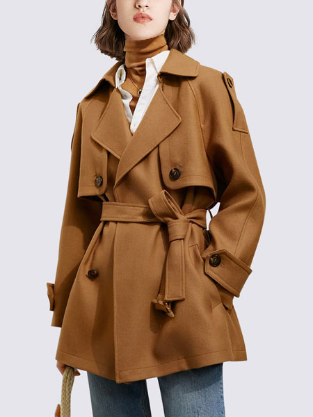 玛依尔女装品牌2021冬季棕色气质优雅大衣