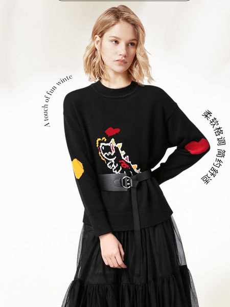 玛依尔女装品牌2021冬季刺绣半高领毛衣