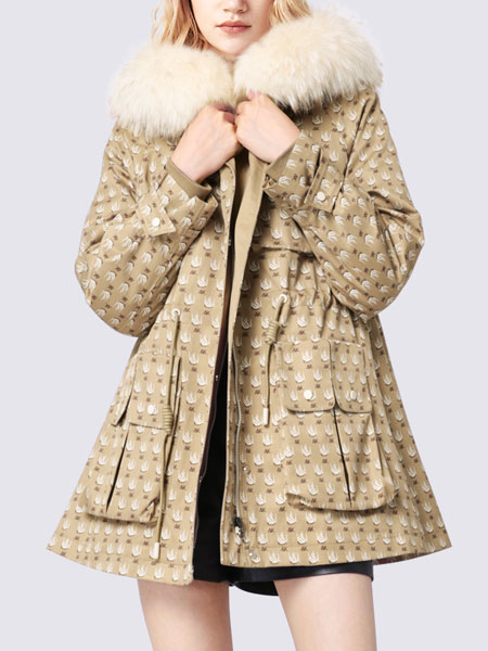 玛依尔女装品牌2021冬季毛领宽松舒适棉服