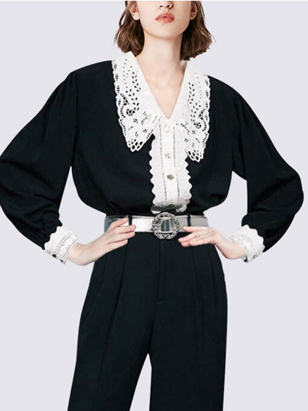 玛依尔女装品牌2021冬季拼蕾丝气质上衣