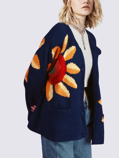 玛依尔女装品牌2021冬季刺绣舒适柔软开衫
