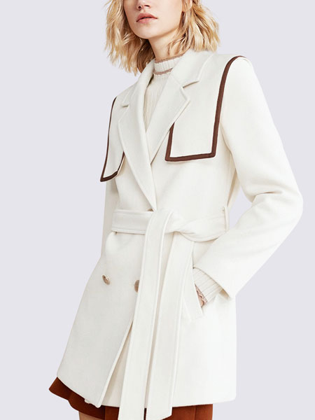 玛依尔女装品牌2021冬季系腰带简约气质呢子外套